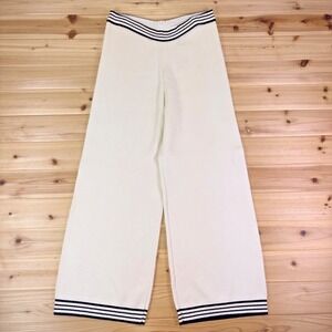 NEW Sundays Pants Womens Large Ivory Quinn Pants Wide Leg High Rise Cropped